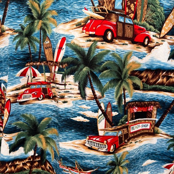Retro Hawaiian Shirt with Woody Cars & Surfboards - Size XL - Pride of Hawaii - Picture 7 of 8